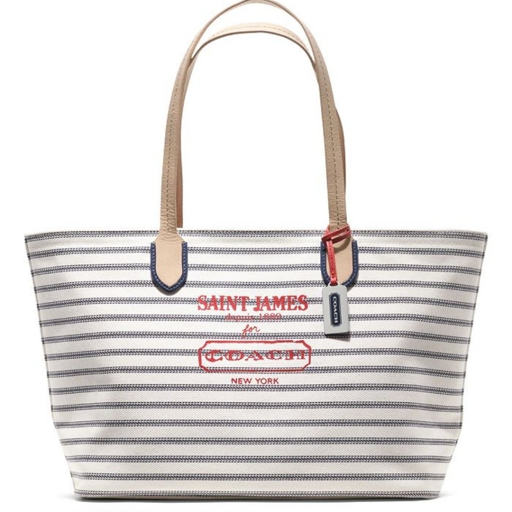 Coach "St. James" LEGACY Red Cream Blue XX Large Canvas Nautical Striped Tote - Picture 14 of 14